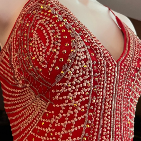 Red Rhinestone Evening Gown Prom Dress Maxi Soieblu Agaci “A Night To Remember” - Picture 3 of 11